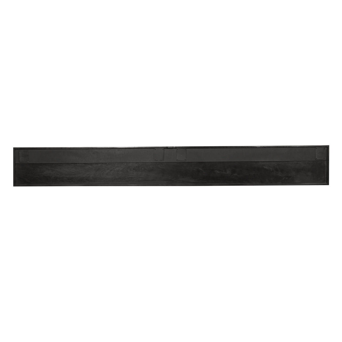 Zwart zwevend tv-meubel: achterzijde met vlakke plaat en kabel-/montagezone.
