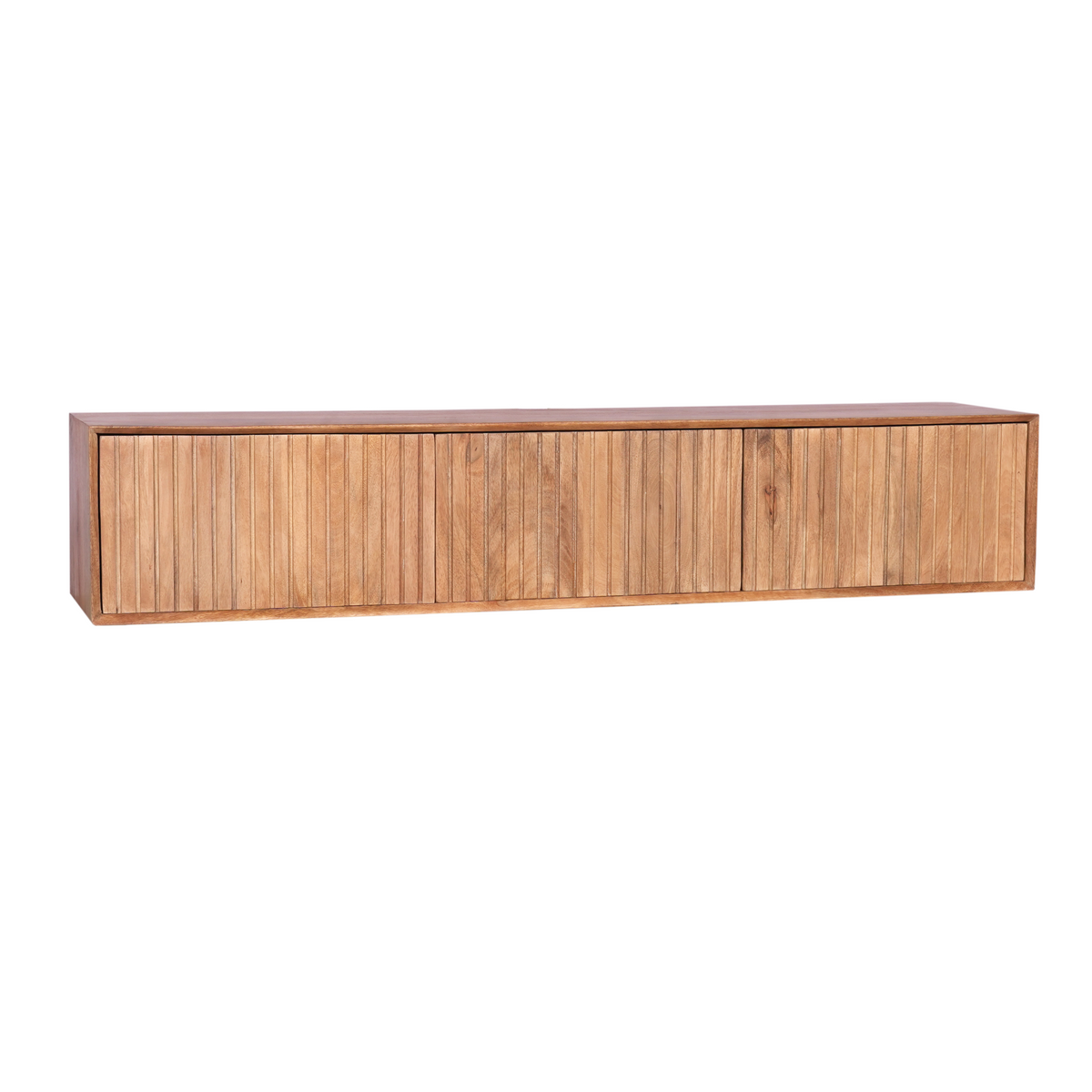 Tv-meubel Madison Naturel in naturel hout, lage kast met verticale frontlatten