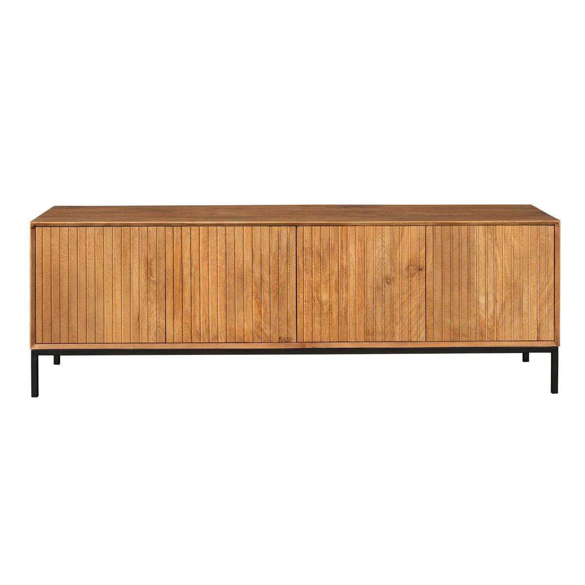 Tv-meubel met naturel houten front en 3 paneeldeuren met zwarte poten