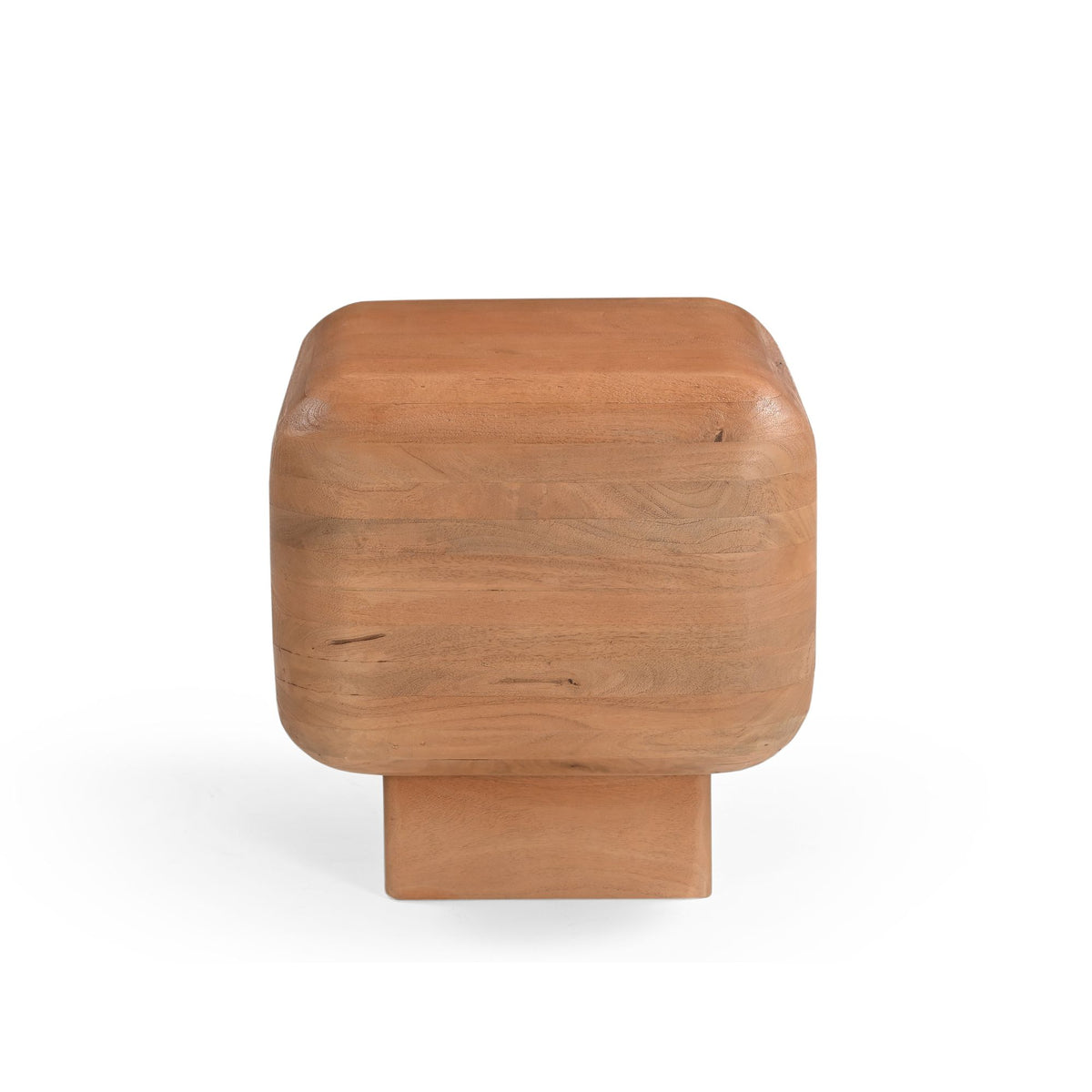 Bijzettafel van lichtbruin hout, bovenaanzicht met afgeronde rechthoekige vorm.