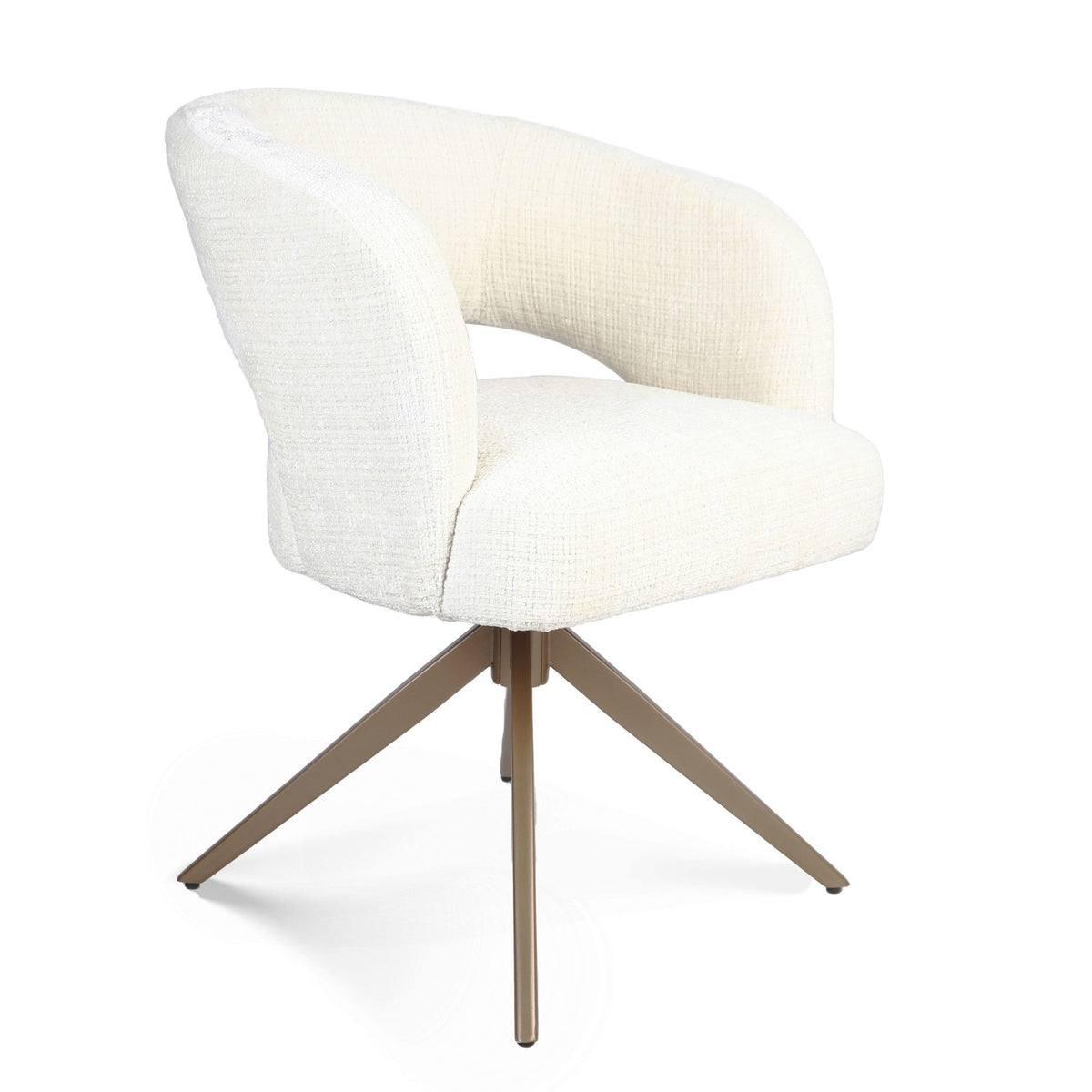 Eetkamerstoel Demi met armleuning, off-white bekleding en bronzen spinpoot