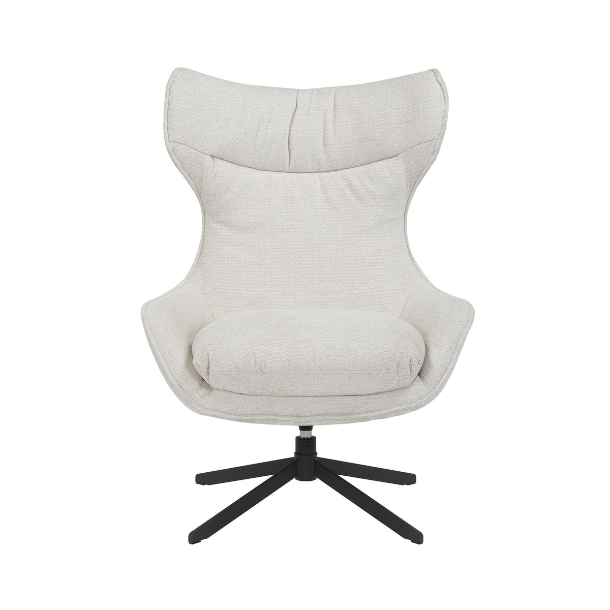 Fauteuil in gebroken wit met hoge rug en afgeronde zitting op zwarte kruispoot