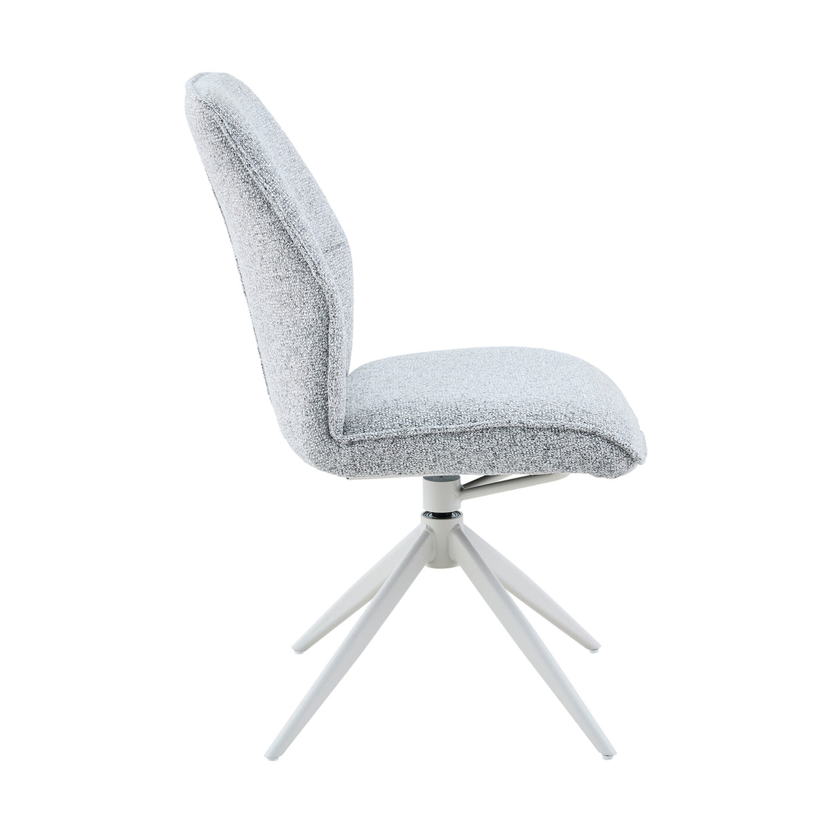 Eetkamerstoel Hera lichtgrijs met gebogen rug en zitting en witte spinpoot