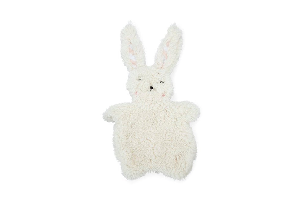 Knuffeldoekje voor puppy, wit konijn met lange oren en geborduurde oogjes