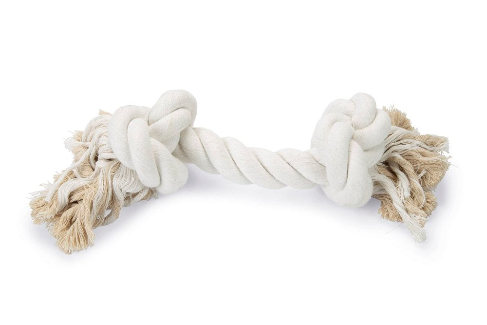 Beeztees flossspeelgoed: wit touw met beige franjes en knoopvormige uiteinden