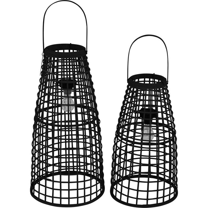 Lantaarn Anzu zwart met LED - Set van 2