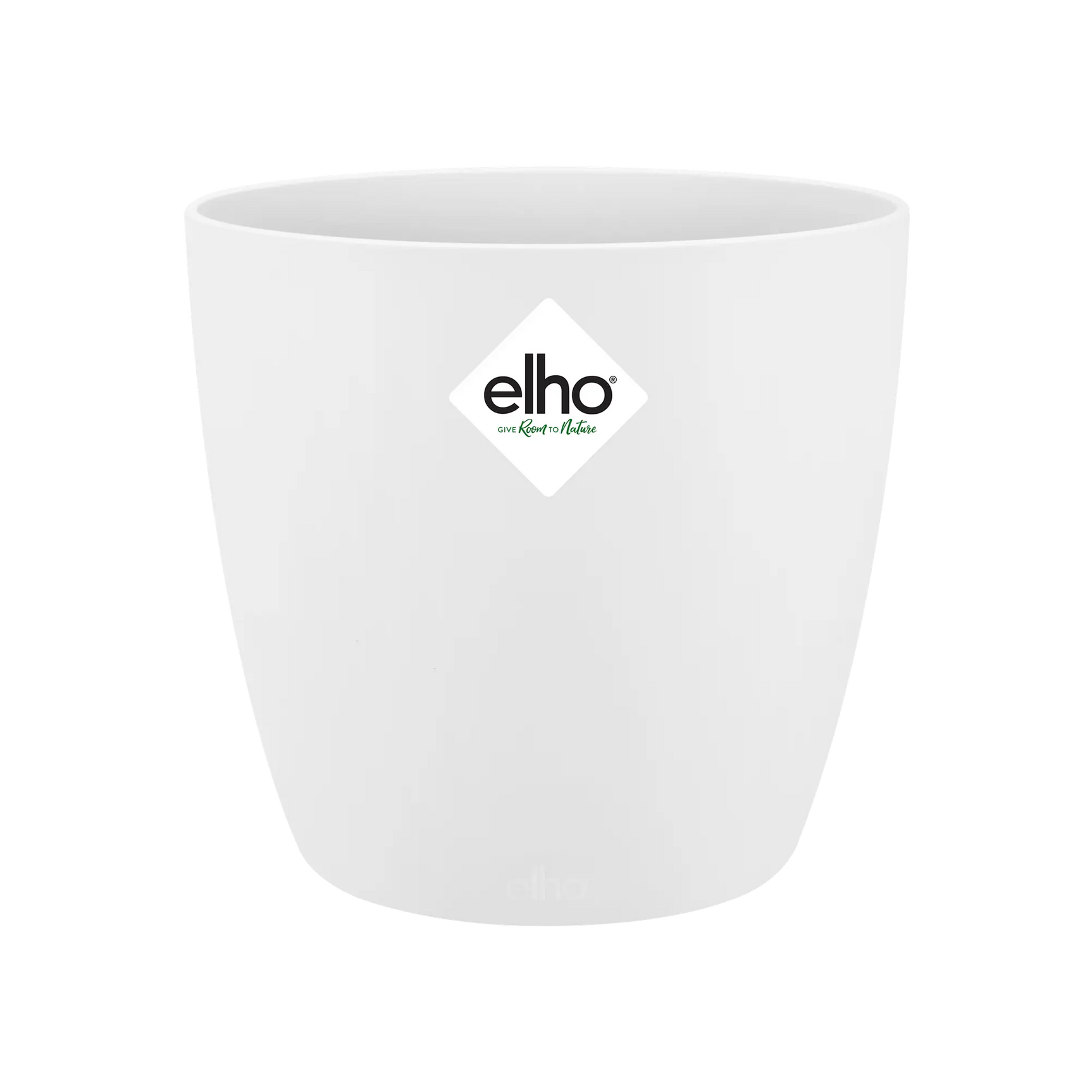 Elho brussels ronde mini plantenpot, wit, met logo op de voorkant.