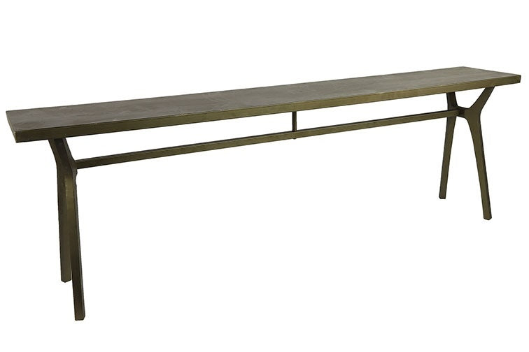 Bronzen tuinbank met houten zitting en rechte poten