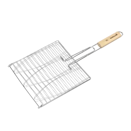 Visgrill voor 3 vissen van chroom met houten handvat, Barbecook