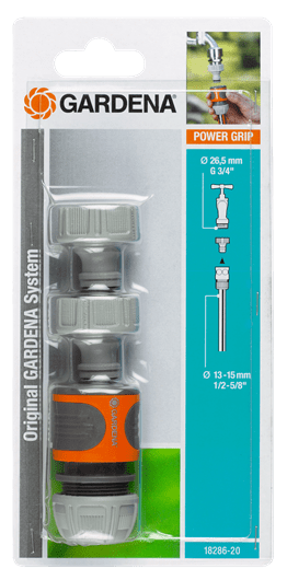 Gardena aansluitset: grijze slangconnector met oranje inzet, in blisterverpakking