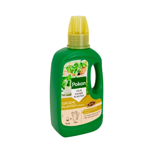 Pokon bio groene plantenvoeding, drie kwart fles met gele dop, 500 ml