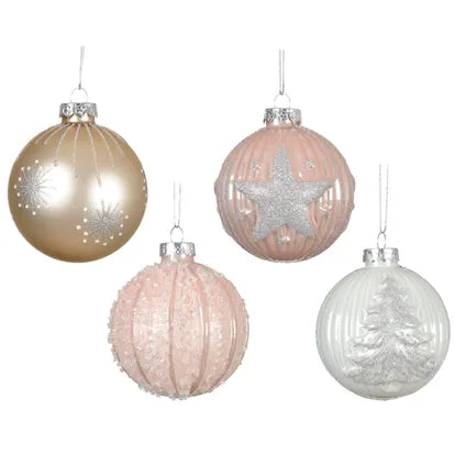 Assortiment glazen kerstballen met glitterdetails, Ø8 cm
