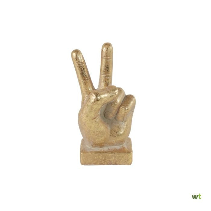 Gouden handornament met overwinningsteken, staand op rechthoekige voet