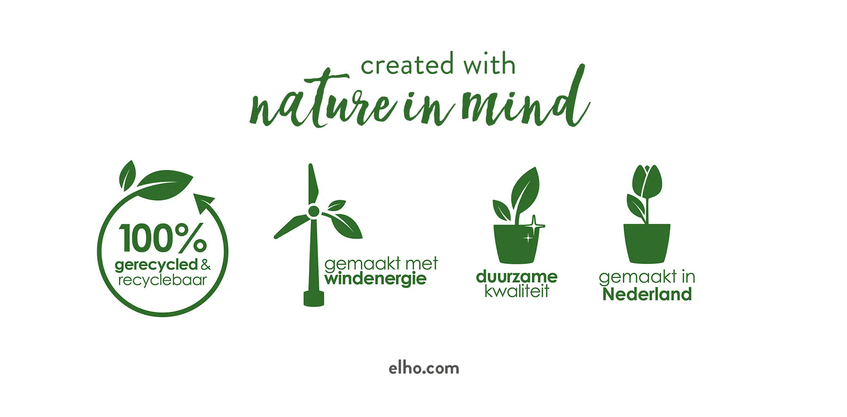 Duurzaamheidslabels: 100% gerecycled & gemaakt in Nederland, nature in mind