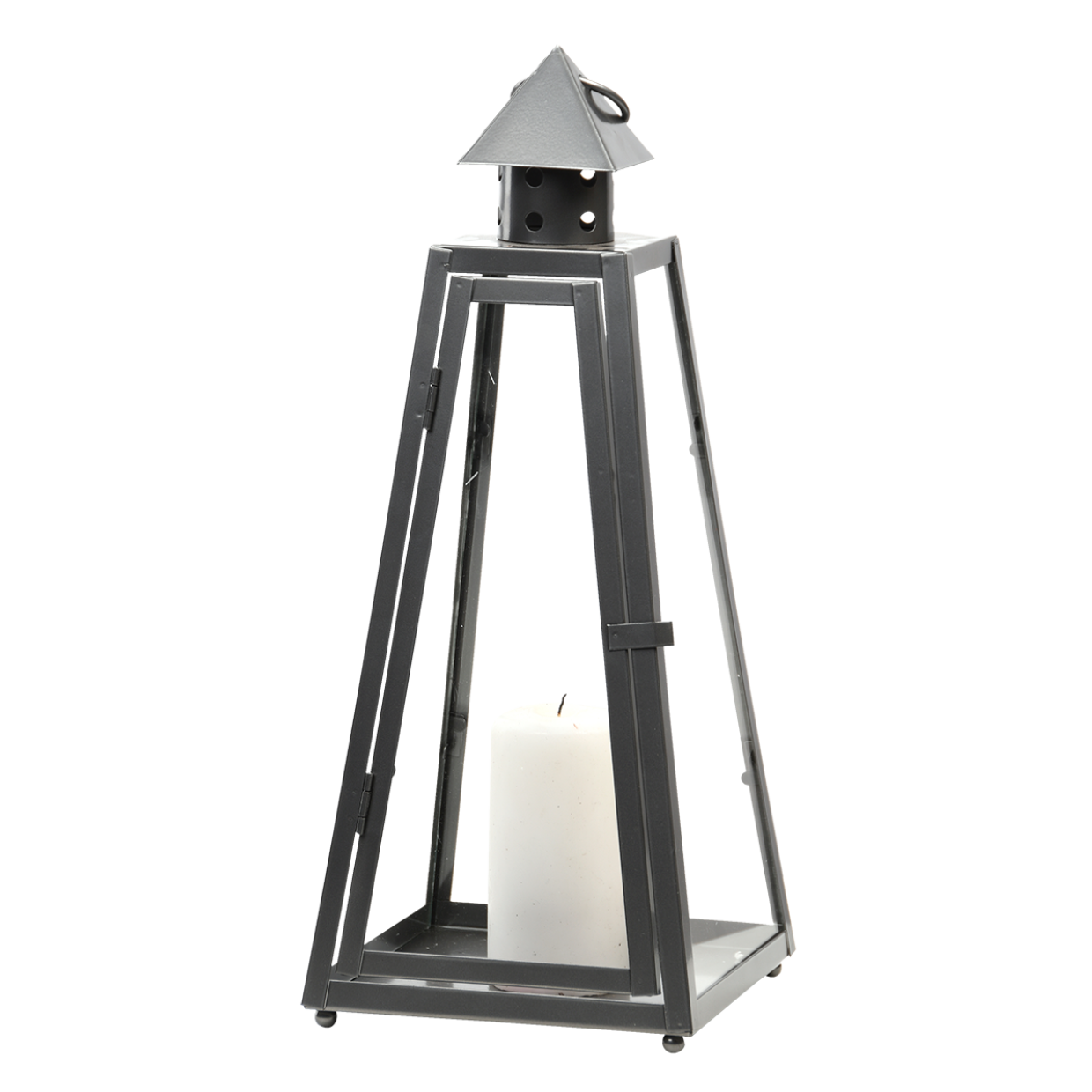 Piramide lantaarn S met kaars in open metalen frame