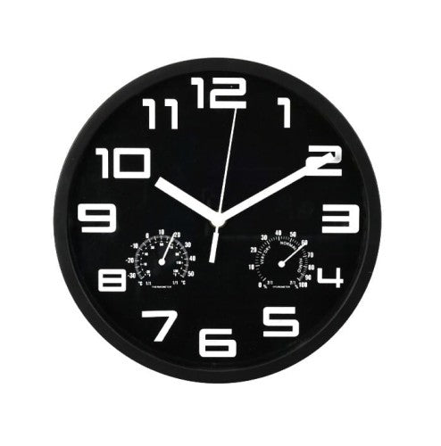 Wandklok PP zwart met witte wijzers en letters - 25cm