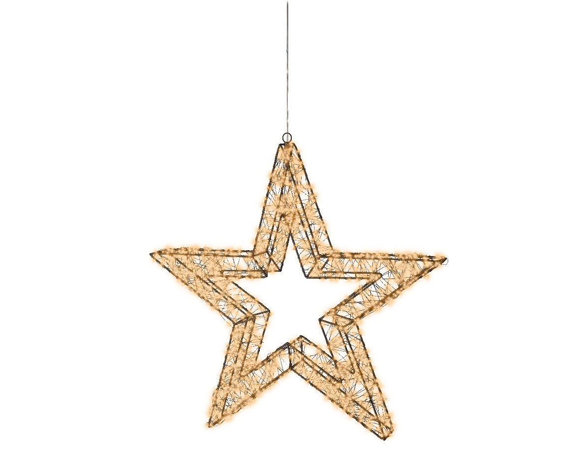 Metalen frame sterlamp met warmwitte micro-leds, hangend als buitenverlichting