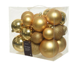 Kerstballen kunststof goud shiny, matt, glitter mix