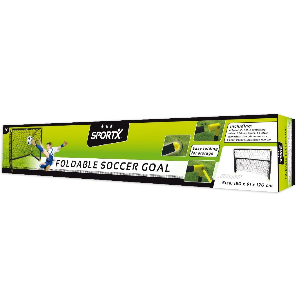 Verpakking van opvouwbaar voetbaldoel met afm. 180x91x120cm, zwart-wit net
