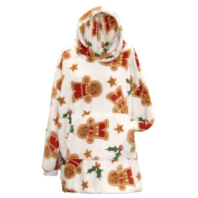 Witte hoodie met capuchon en lange mouwen, all-over koekjesprint met sterren