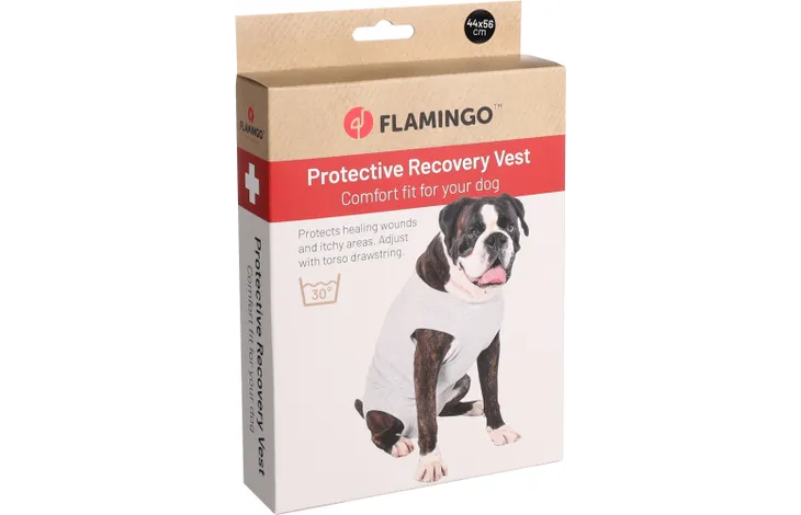 Flamingo beschermende recovery-vest, grijs, verpakking met afbeelding