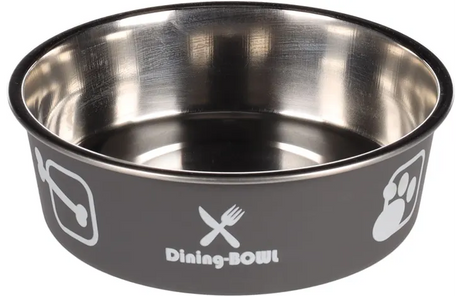 Ronde eet- en drinkpot antraciet met zilverkleurige rand en Dining-Bowl-logo
