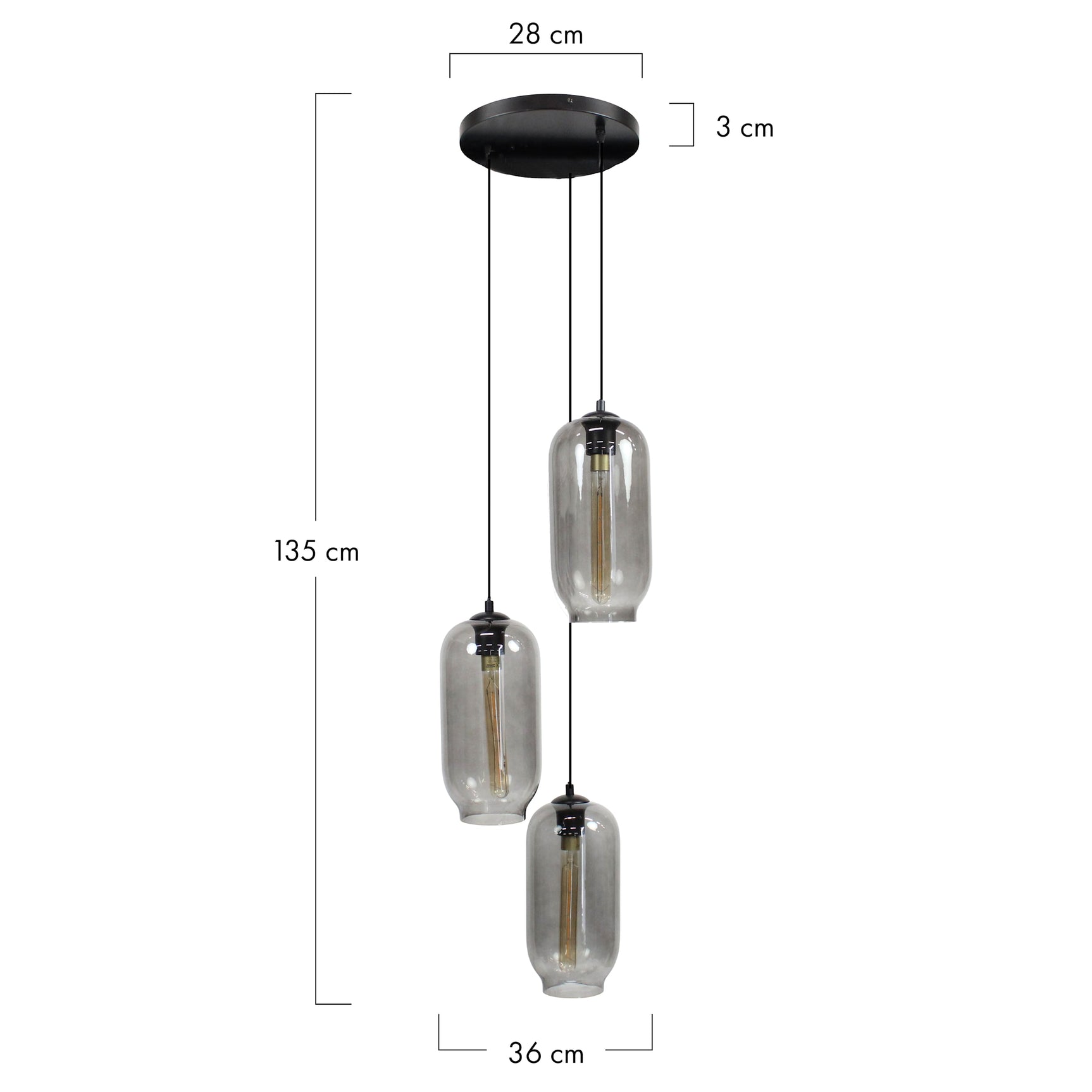 Hang lamp glas 39x36x135cm