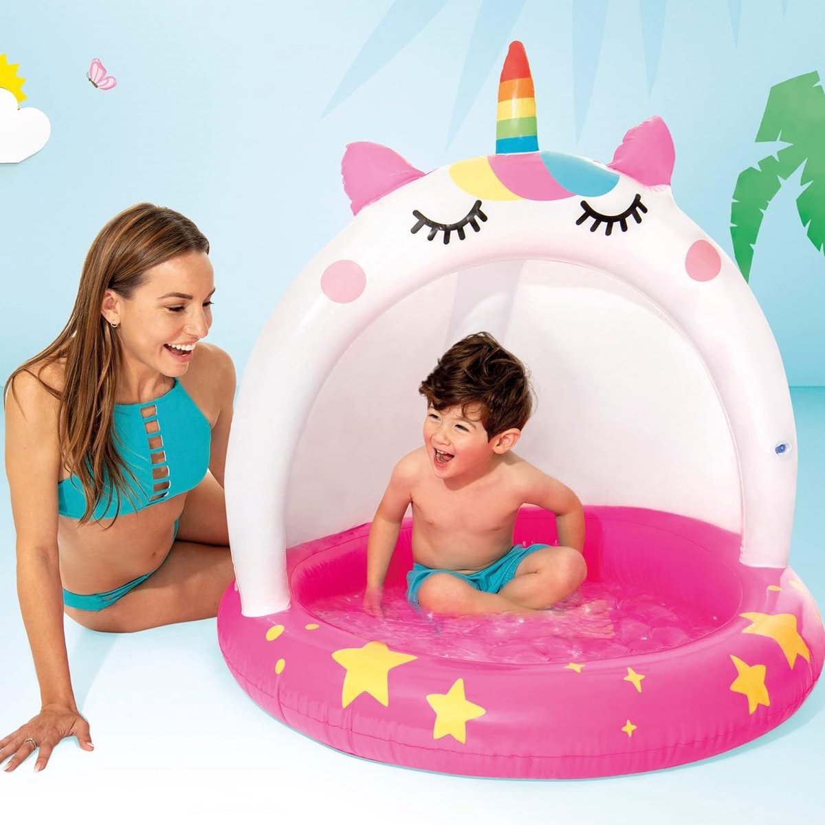 Intex - Kinderzwembad eenhoorn met afdekkap 102cm