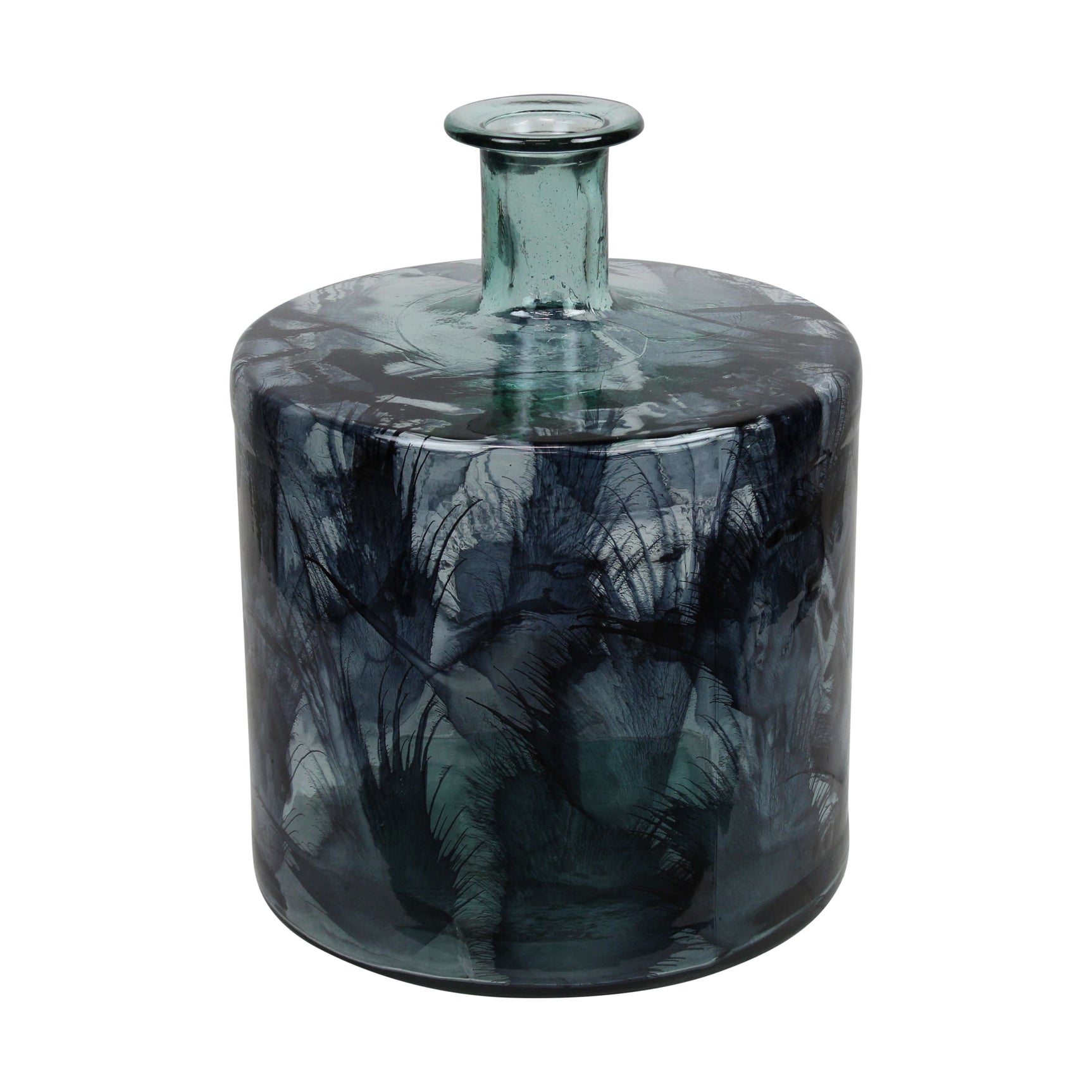Vaas van gerecycled glas met rond lichaam en smalle hals, donker groen