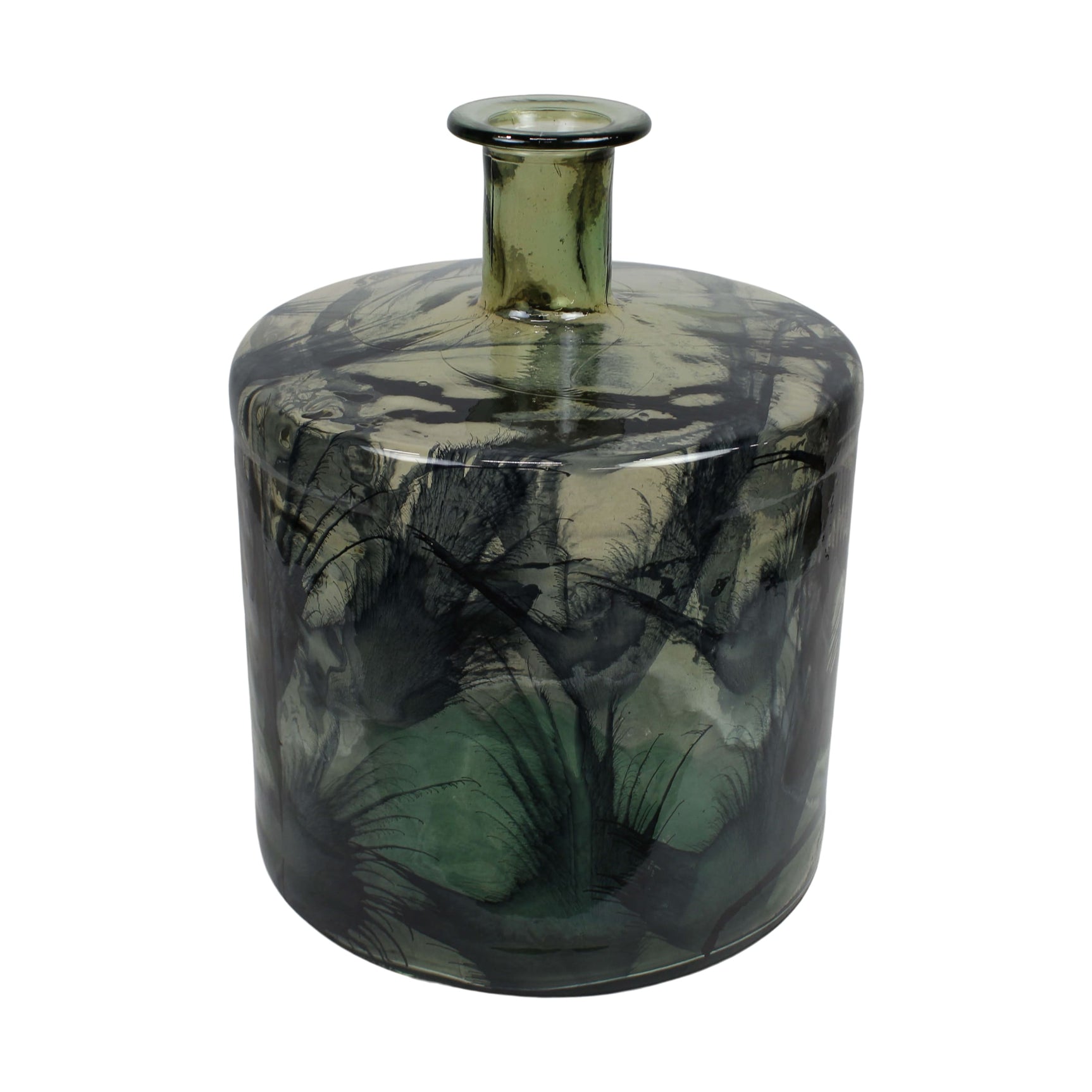 Vaas gerecycled glas donker olijfgroen ronde buik korte hals 35x35x45 cm