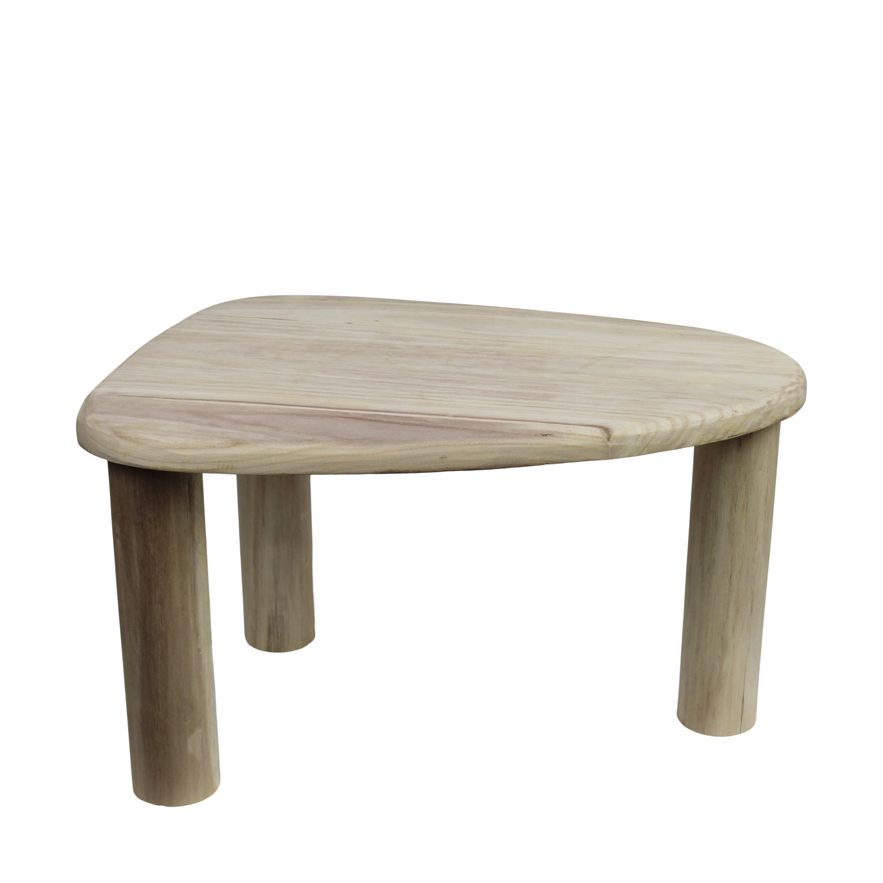 Ronde bijzettafel van paulownia hout met glad blad en vier taps toelopende poten