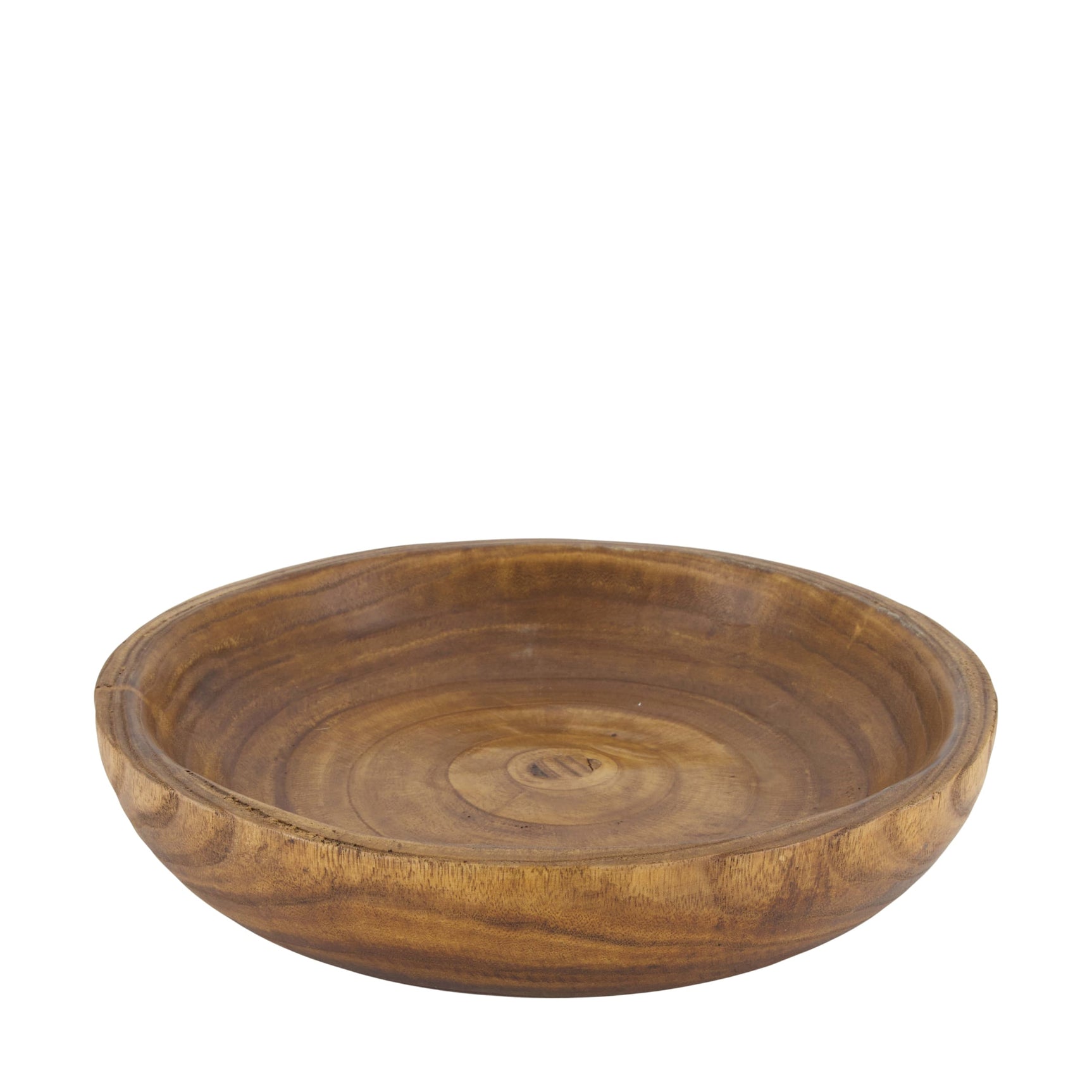 Ronde houten kom van paulownia, naturel houtnerf, 35x35x7 cm