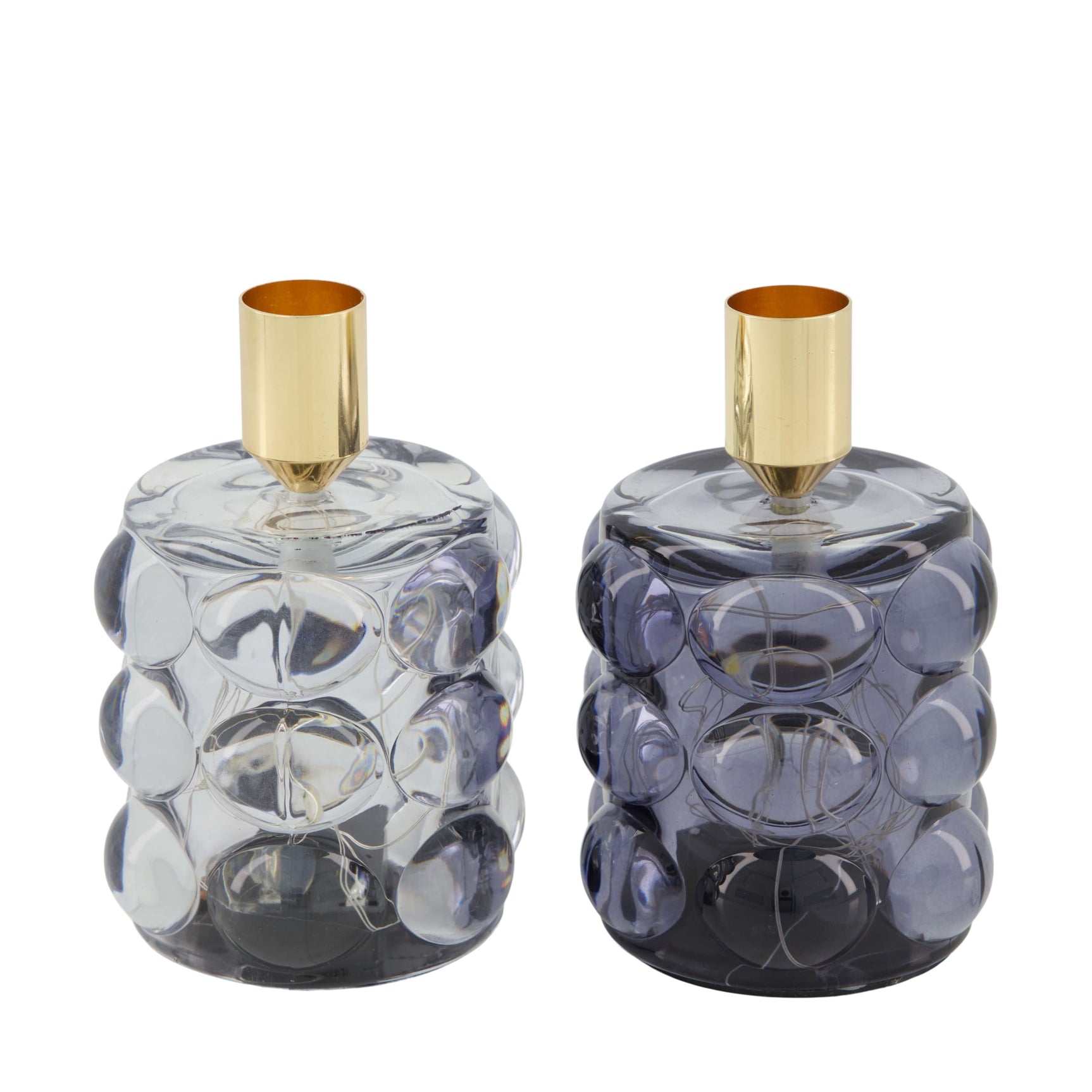 LED-glazen kaarsenhouder met gouden opening, blauw en transparant (2 stuks)