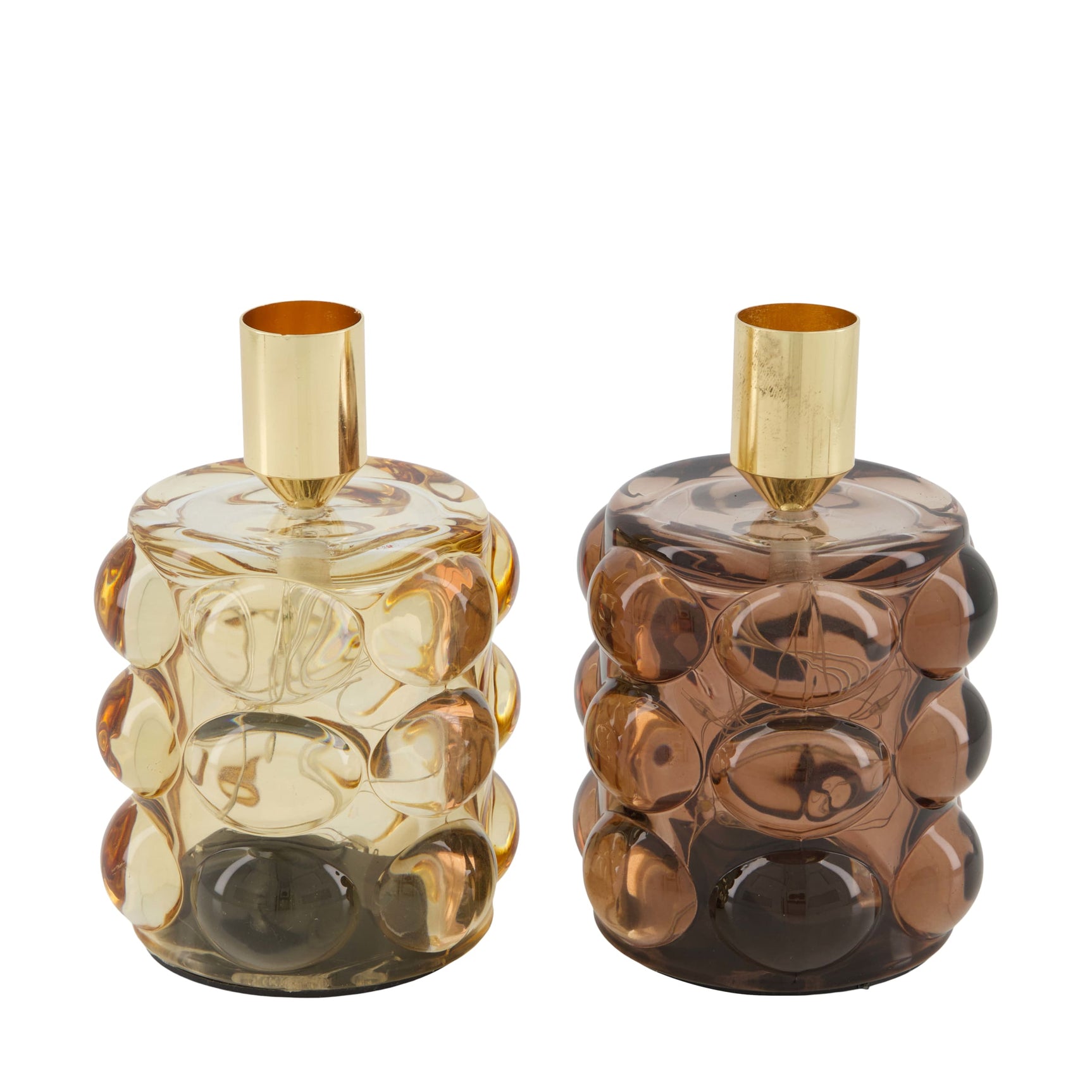 Set kaarsenhouders met LED-glas, amber en transparant, geribbeld bubbelsilhouet