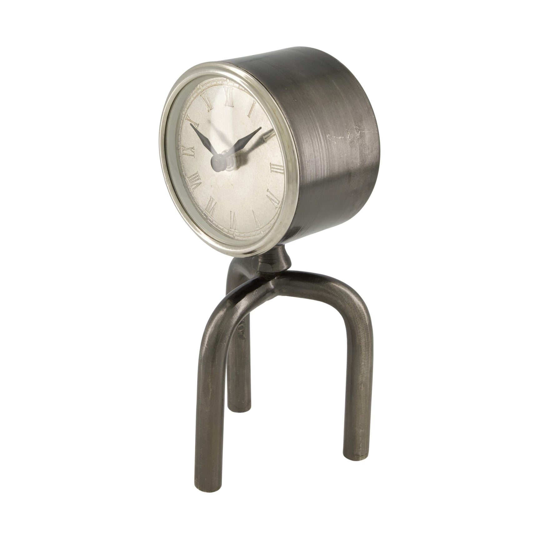 Ronde metalen klok met driepootstandaard, 11x7x25 cm
