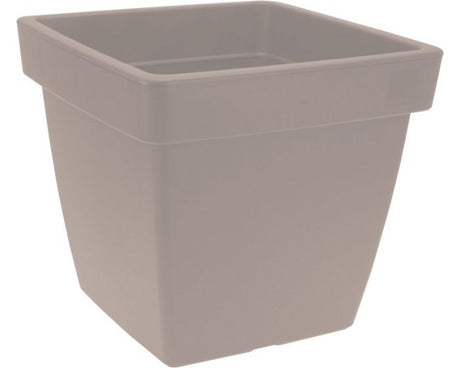 Taupe kunststof vierkante bloempot met open bovenkant, 39x39xh35 cm