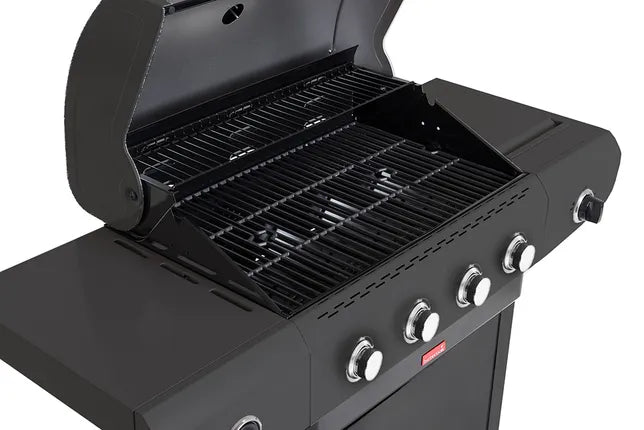 Barbecook grafiet gasbarbecue met open deksel en grillroosters