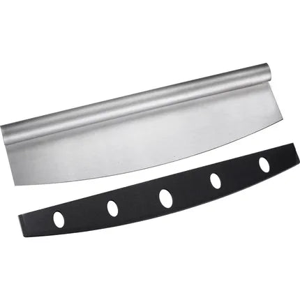 RVS pizzamsnijblad met metalen plaat en zwarte strip met ronde gaten