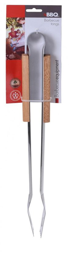 Barbecuetang met RVS kop en houten handgreep, 40 cm