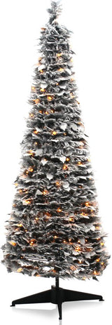 Gesneeuwde kunstkerstboom met warme LED-lampjes en standaard, 180 cm.