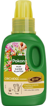 Orchideevoeding-fles met gele dop en groen etiket, 250 ml