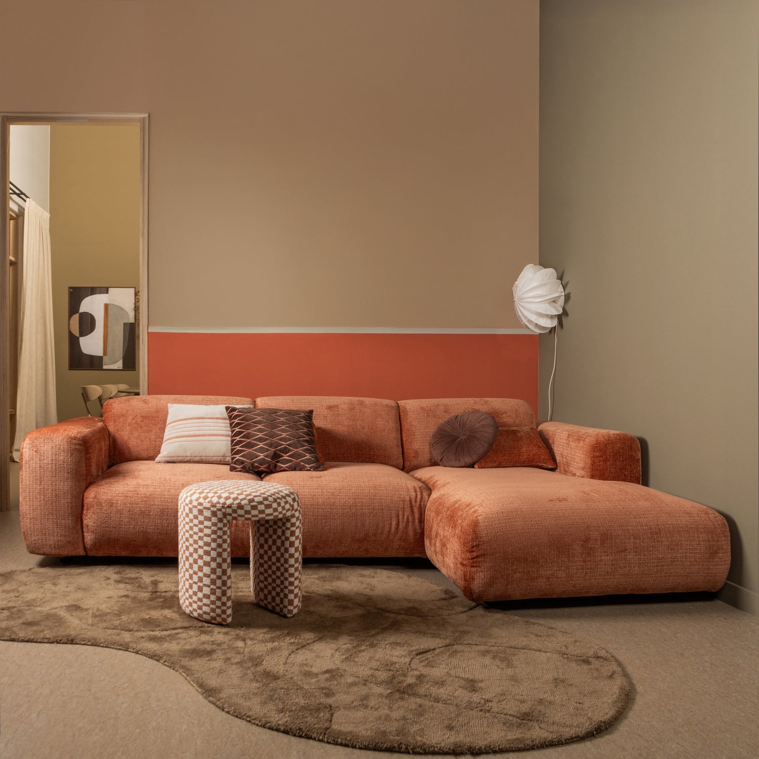 CLOUD CHAISE LONGUE BANK RECHTS CHENILLE TERRA