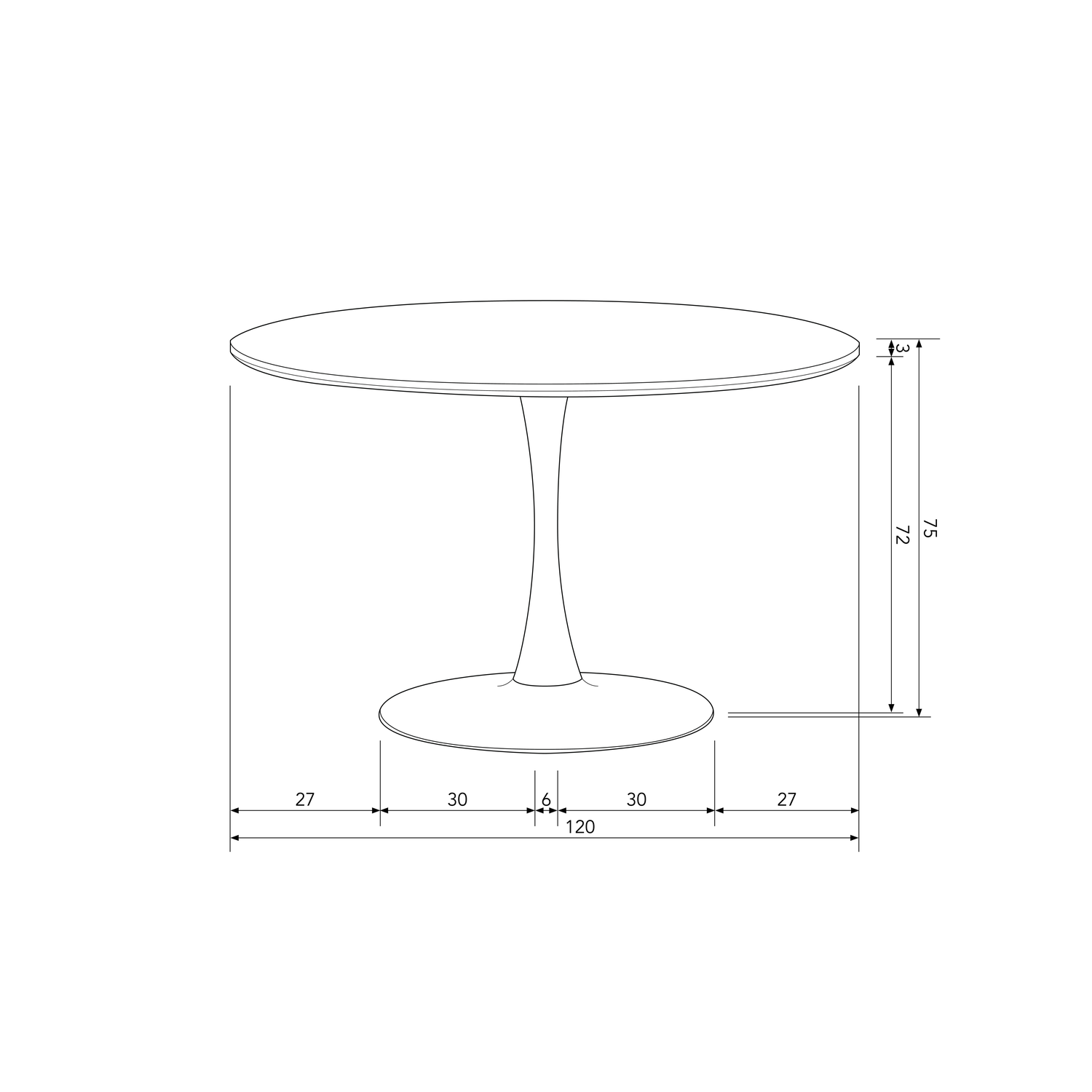 SAMMY EETTAFEL TROMPETVOET ROND MDF ZWART O120 CM