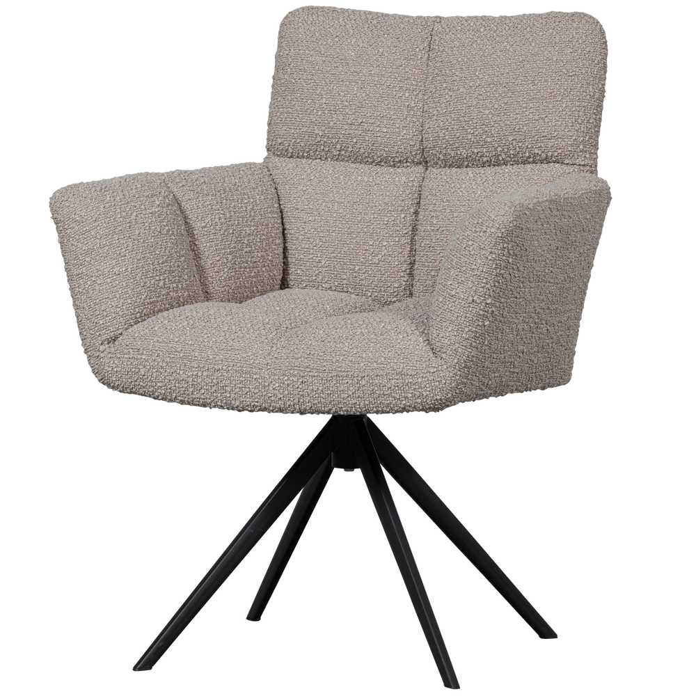 VINNY DRAAISTOEL MET ARMLEUNING BOUCLE ZAND