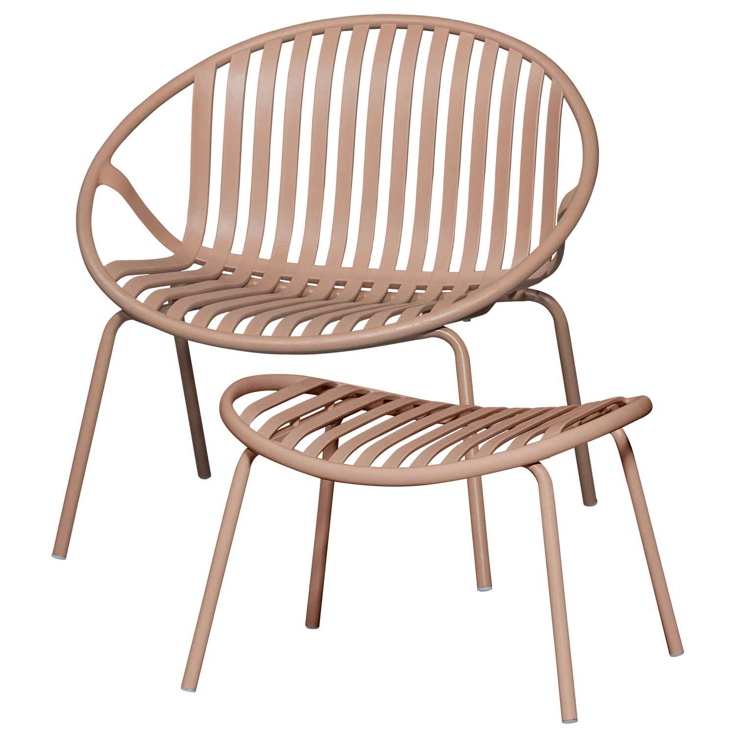 WOOOD - Bruce tuin fauteuil + hocker pp/metaal zalm roze