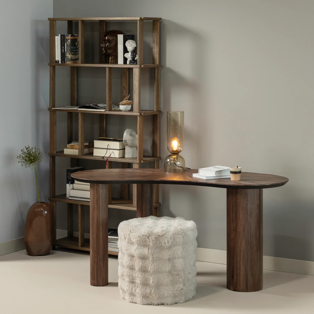 WOOOD - Olven poef hoog fluffy stof naturel