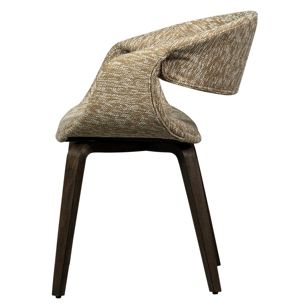 YOSSI EETKAMERSTOEL ZAND MET HOUTEN POOT DONKERBRUIN