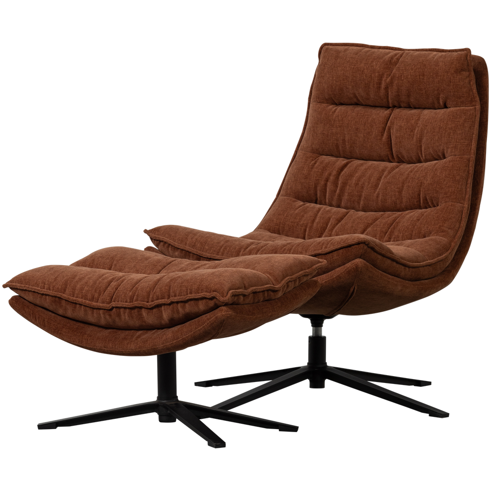 KUBE DRAAIFAUTEUIL MET HOCKER BRUIN