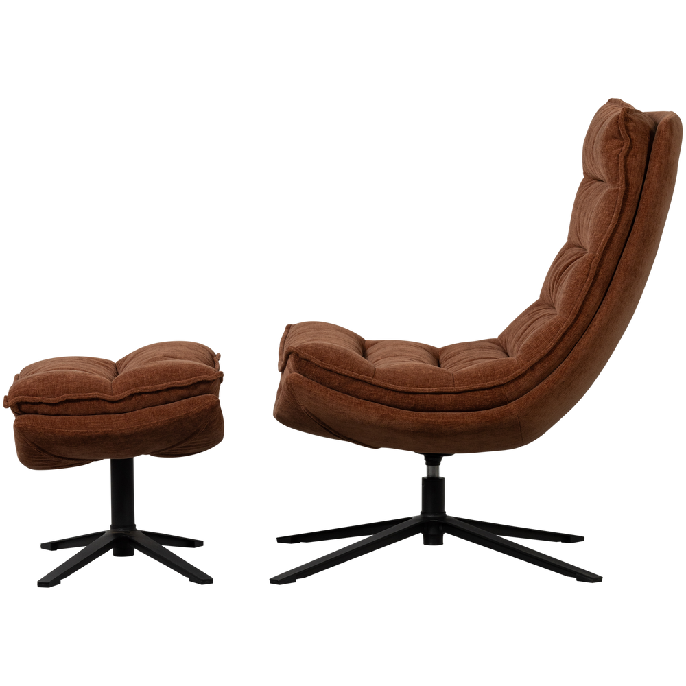 KUBE DRAAIFAUTEUIL MET HOCKER BRUIN