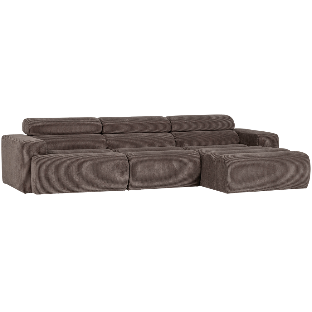 NOVI CHAISE LONGUE BANK RECHTS RIBSTOF GRIJSBRUIN